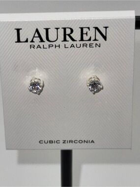 Lauren Ralph Lauren Silver-Tone Clear CZ Stud Earrings